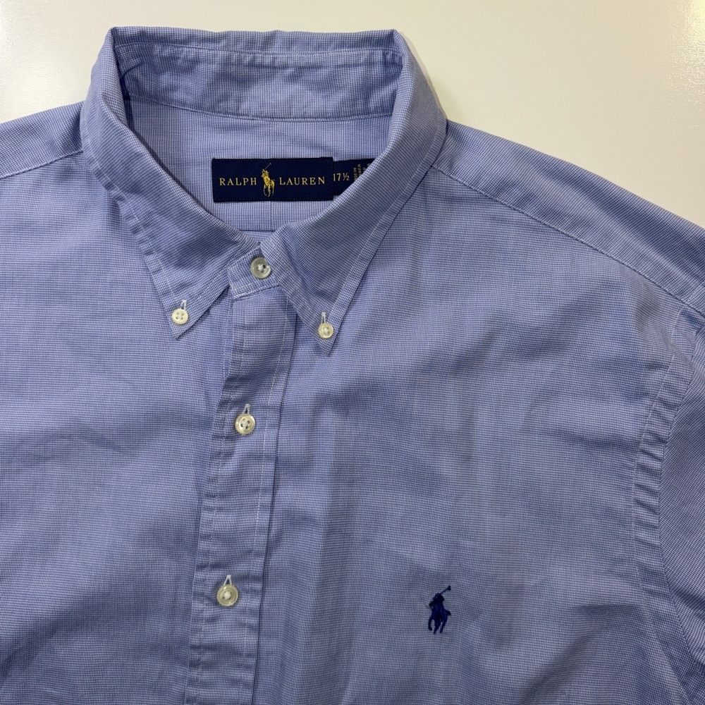 Ralph Lauren Button Down Shirt Mens Size 17‎ 1/2 Blue Long Sleeve 100% Cotton